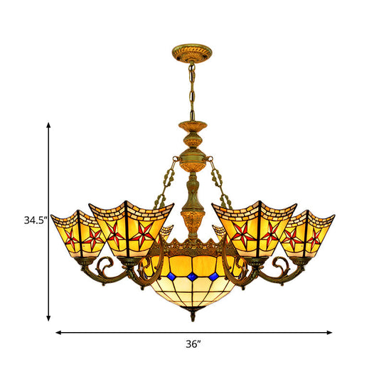 Antique Tiffany Stained Glass Chandelier with Yellow Pendant Light for Hotels