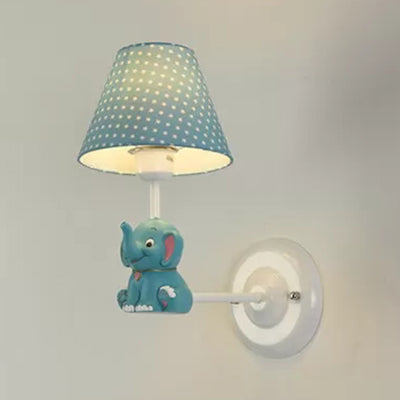 Elephant Sconce Light With Dot Fabric Shade For Kids Bedroom - Lovely And Bright Wall Blue