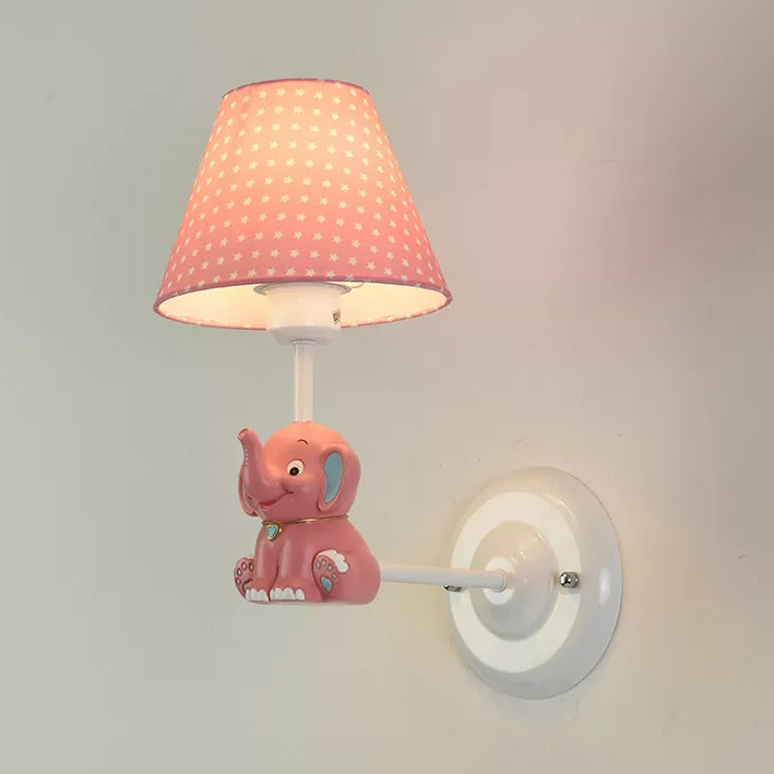 Elephant Sconce Light With Dot Fabric Shade For Kids Bedroom - Lovely And Bright Wall Pink