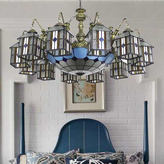 Hanging Lodge Chandelier with Mermaid Stained Glass Pendant for Hotel Elegance