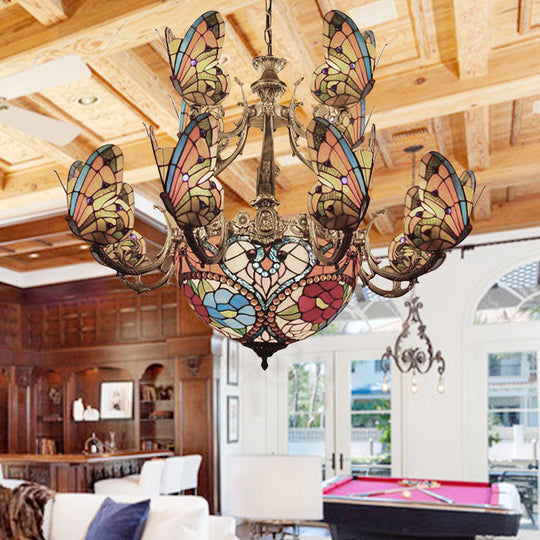 Multi-Colored Tiffany Butterfly Chandelier for Living Room