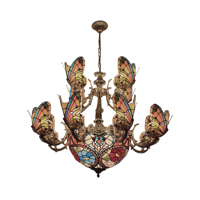 Multi-Colored Tiffany Butterfly Chandelier for Living Room