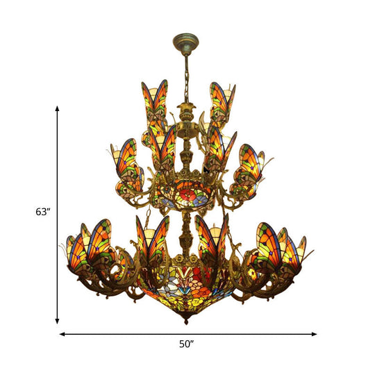 Stunning Butterfly Chandelier With Tiffany Exquisite Glass Pendant Light For Living Room