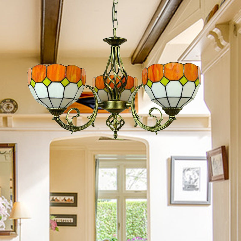 Tiffany Glass Lattice Bowl Pendant Lamp: Vibrant Yellow & Green Shades, Perfect for Dining Room - 3 Bulbs Included