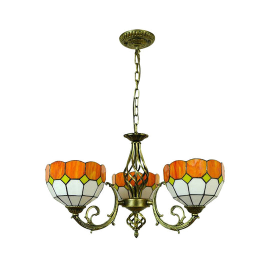 Multi-Colored Glass Lattice Pendant Lamp - Tiffany Classic Chandelier With 3 Bulbs For Dining Room