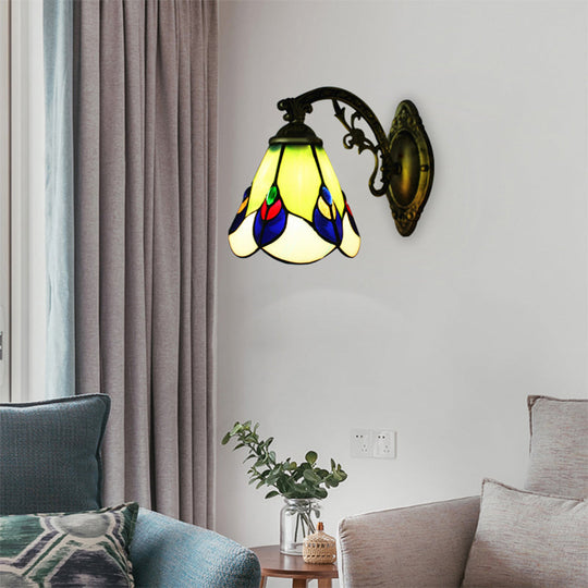 Tiffany Green Peacock Antique Wall Lamp: Stained Glass Sconce Light