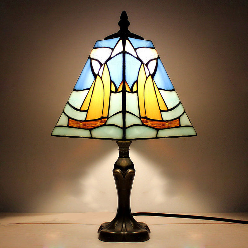 Blue Sea Desk Light - Nautical Stained Glass Table Lamp For Study Room