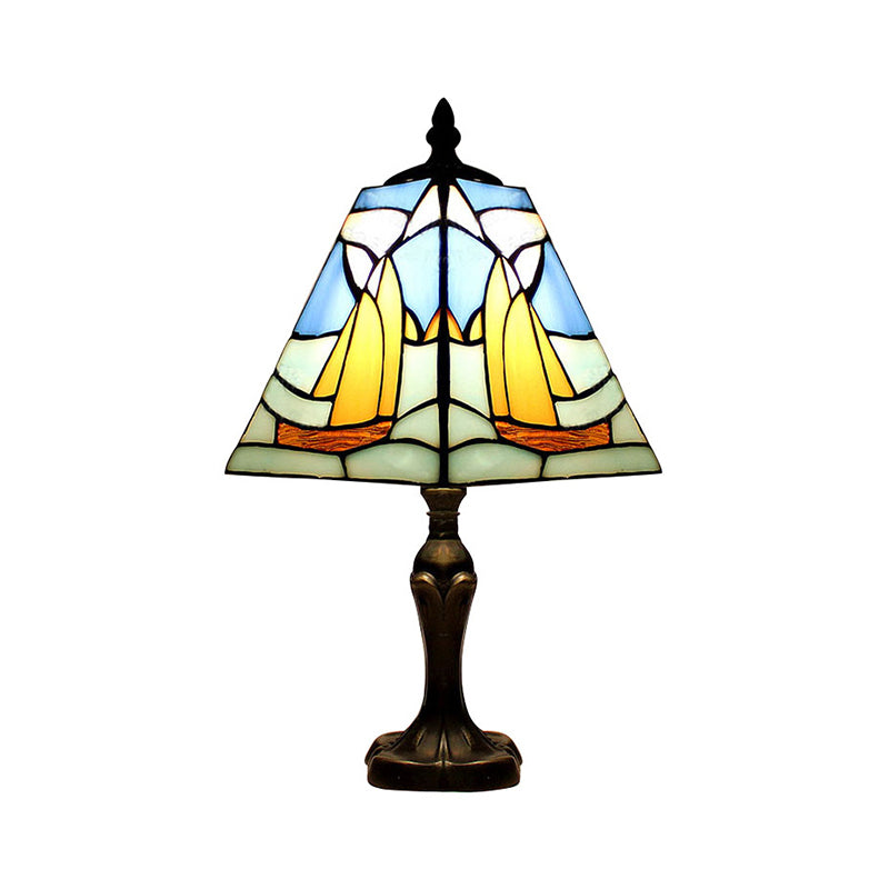 Blue Sea Desk Light - Nautical Stained Glass Table Lamp For Study Room