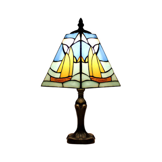 Blue Sea Desk Light - Nautical Stained Glass Table Lamp For Study Room