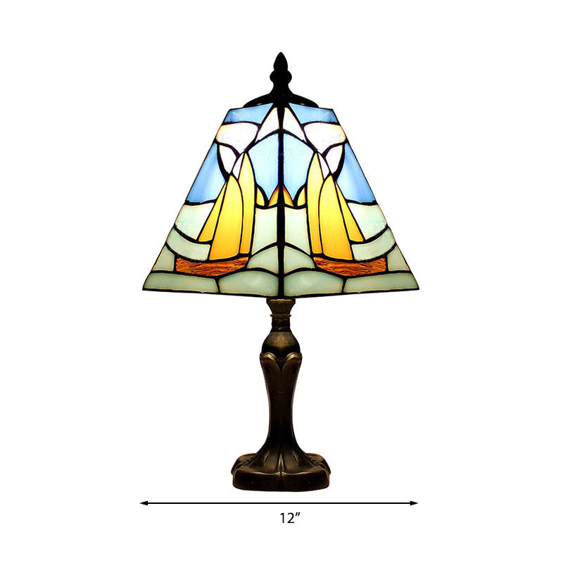 Blue Sea Desk Light - Nautical Stained Glass Table Lamp For Study Room