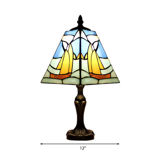 Blue Sea Desk Light - Nautical Stained Glass Table Lamp For Study Room