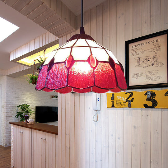 Tiffany-Style Stained Glass Pendant Lamp: Red 1-Head Fixture For Living Room