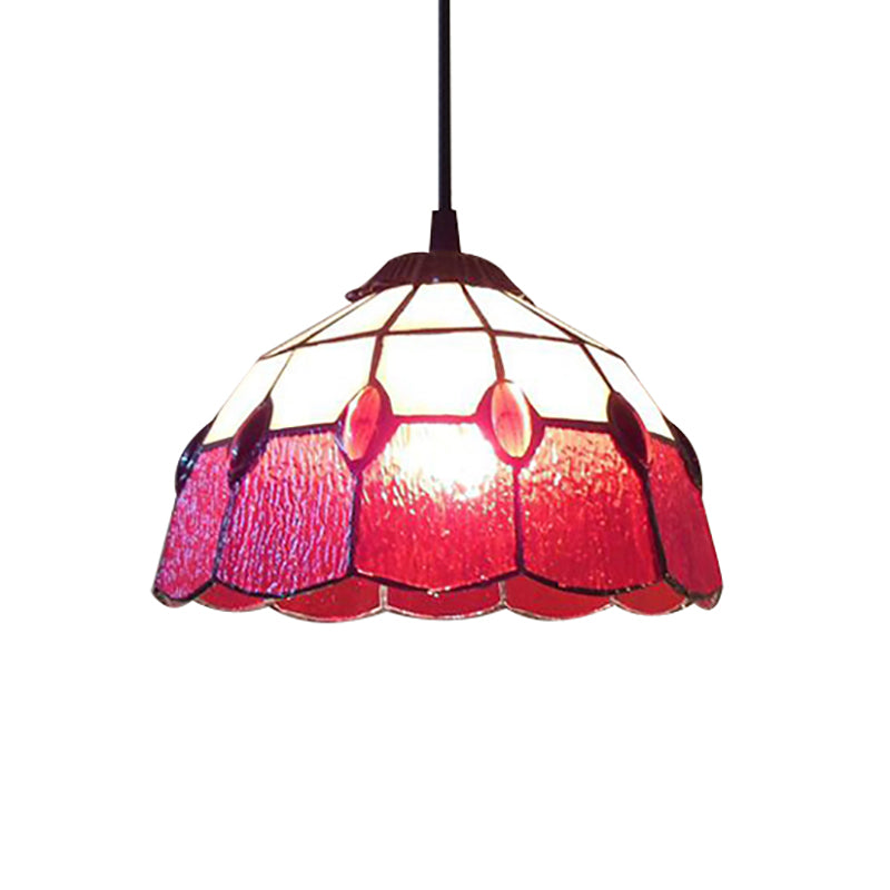 Tiffany-Style Stained Glass Pendant Lamp: Red 1-Head Fixture For Living Room