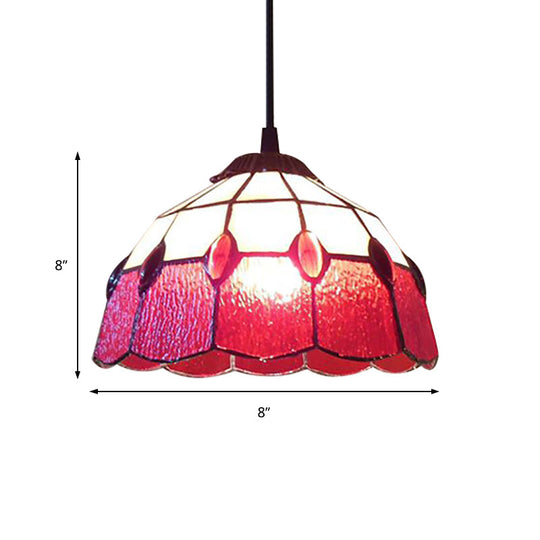 Tiffany-Style Stained Glass Bowl Pendant Lamp - Red Drop 1 Head Lighting for Living Room