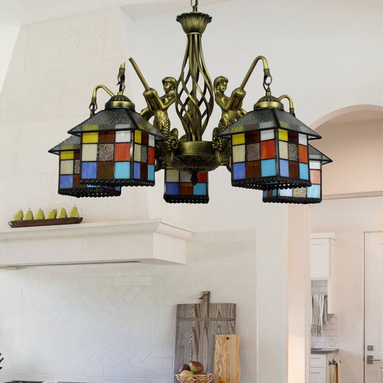 Antique Bronze Tiffany Stained Glass Chandelier: Elegant Pendant Lamp for Dining Room