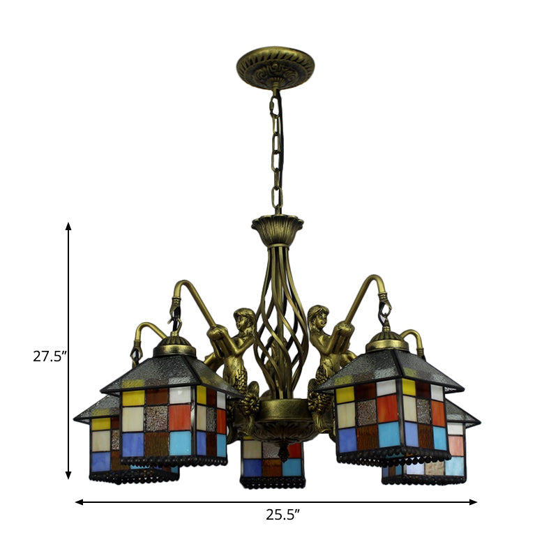 Antique Bronze Tiffany Stained Glass Chandelier: Elegant Pendant Lamp for Dining Room