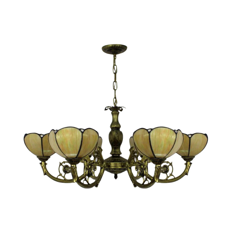 Traditional Tiffany Dome Hanging Light Chandelier in Yellow - 6/3 Bulbs - Bedroom Décor