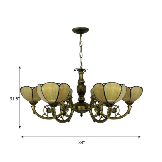 Traditional Tiffany Dome Hanging Light Chandelier in Yellow - 6/3 Bulbs - Bedroom Décor