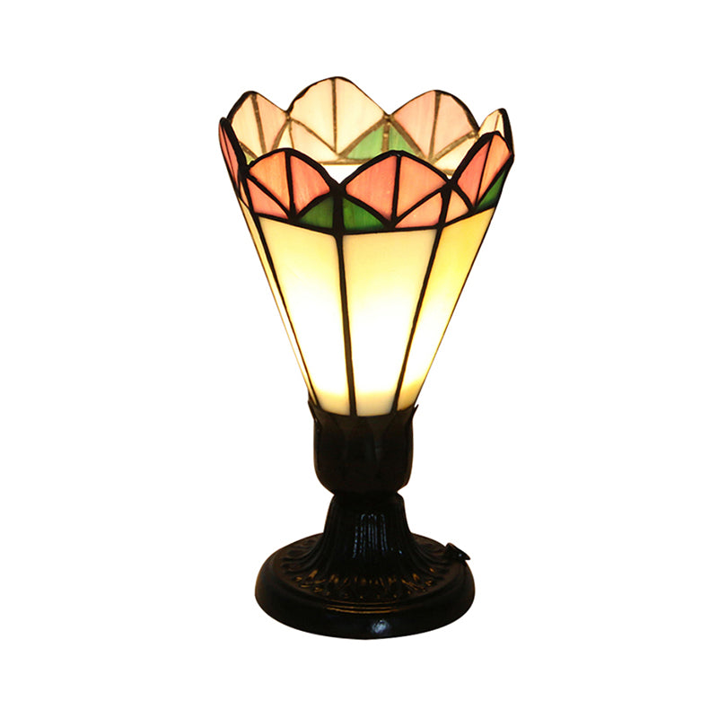 Tiffany Vintage Table Lamp - Pink-White/Black Glass Cone Slim Design For Modern Office 1 Head