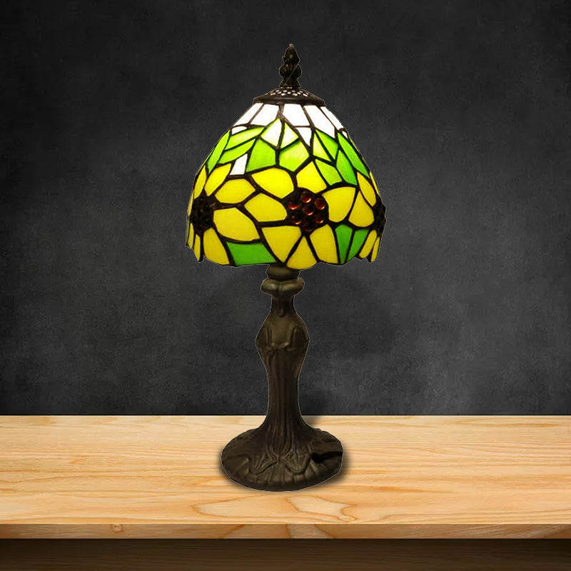 Sunflower Stained Glass Desk Light - Tiffany Rustic Study Lamp For Childs Bedroom Yellow