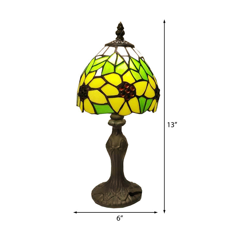 Sunflower Stained Glass Desk Light - Tiffany Rustic Study Lamp For Childs Bedroom Yellow