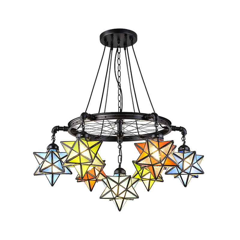 Black Stained Glass Tiffany Chandelier - 10/6/7 Lights Star Living Room Hanging Light 7 /