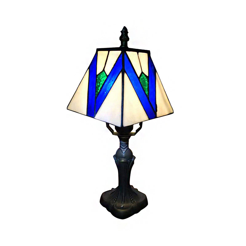 Tiffany Art Glass Desk Light: 1-Light Craftsman Reading Lamp In Blue/White For Bedroom Decor