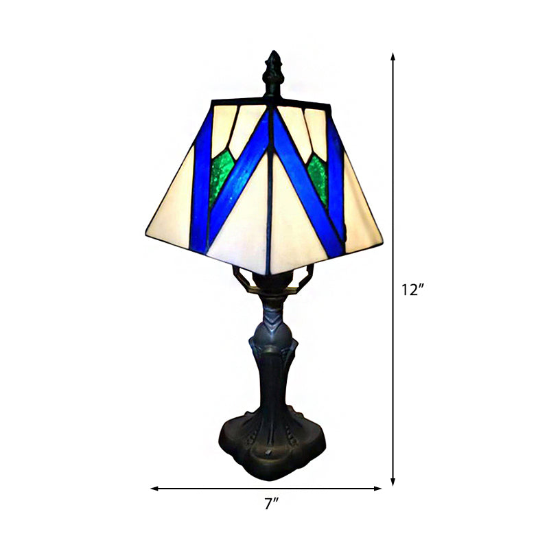 Tiffany Art Glass Desk Light: 1-Light Craftsman Reading Lamp In Blue/White For Bedroom Decor