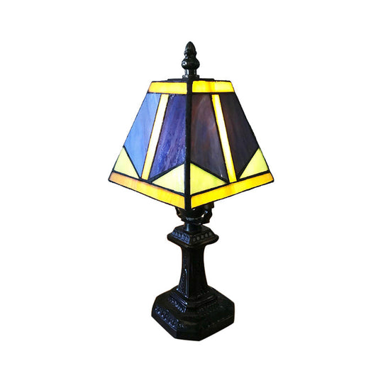 Tiffany Art Glass Desk Light: 1-Light Craftsman Reading Lamp In Blue/White For Bedroom Decor