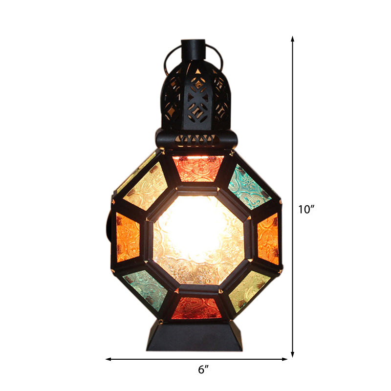 Stained Glass Turtle Shell Desk Light: Kids Moroccan Table Lamp - Black Finish