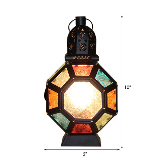 Stained Glass Turtle Shell Desk Light: Kids Moroccan Table Lamp - Black Finish