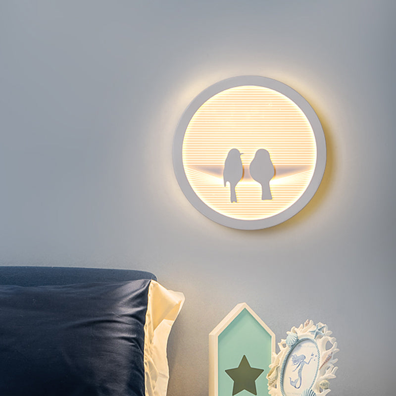 White Acrylic Led Cartoon Wall Sconce With Unique Circular Bedside Design