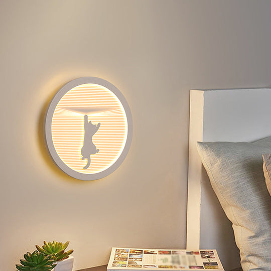 White Acrylic Led Cartoon Wall Sconce With Unique Circular Bedside Design