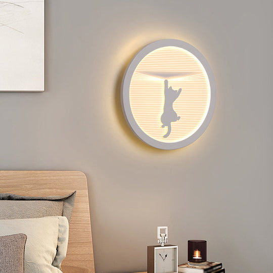 White Acrylic Led Cartoon Wall Sconce With Unique Circular Bedside Design