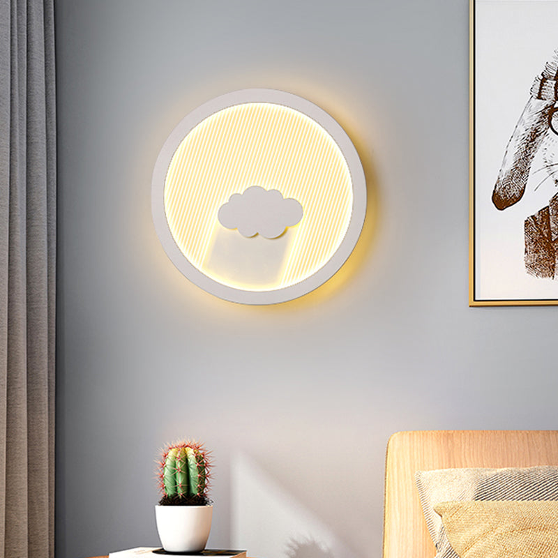 White Acrylic Led Cartoon Wall Sconce With Unique Circular Bedside Design