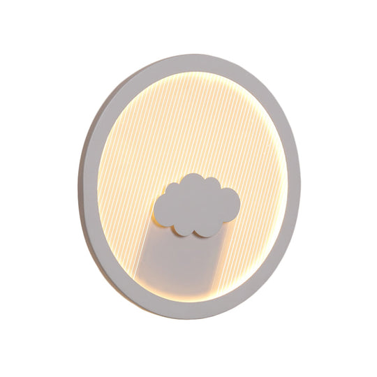 White Acrylic Led Cartoon Wall Sconce With Unique Circular Bedside Design