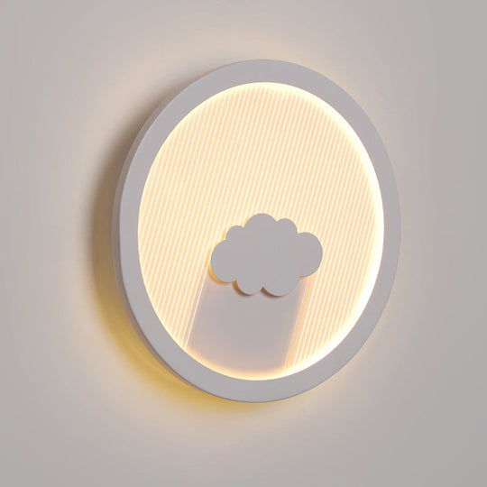 White Acrylic Led Cartoon Wall Sconce With Unique Circular Bedside Design