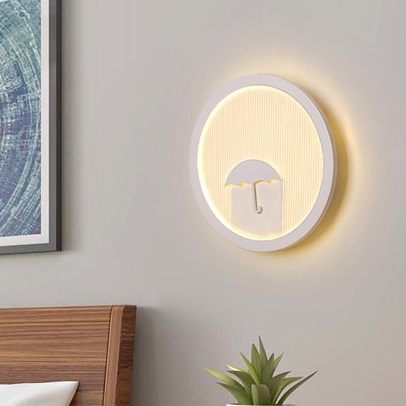 White Acrylic Led Cartoon Wall Sconce With Unique Circular Bedside Design