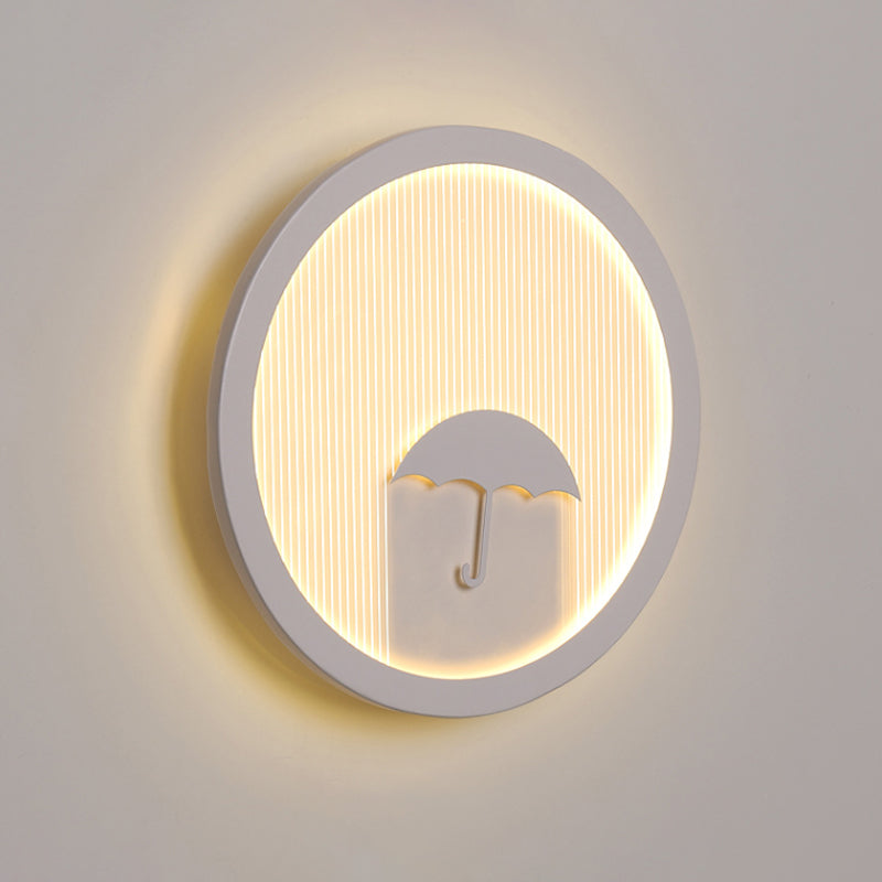 White Acrylic Led Cartoon Wall Sconce With Unique Circular Bedside Design