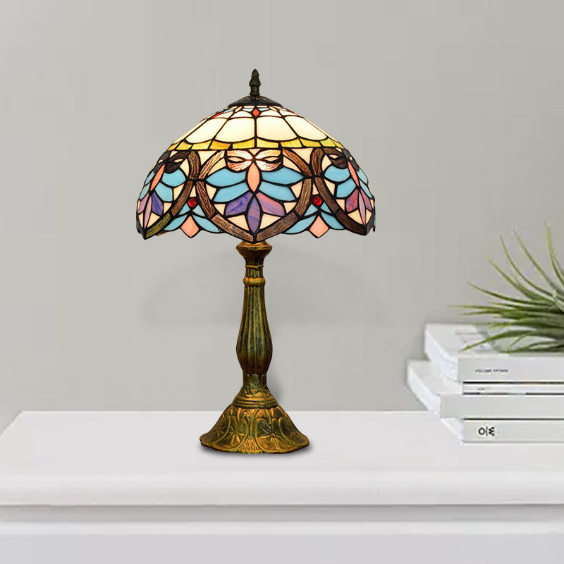 Tiffany Victorian Stained Glass Desk Lamp With Antique Brass Finish - Ideal For Living Room 1 Light