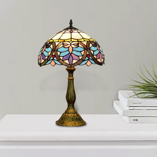 Tiffany Victorian Stained Glass Desk Lamp With Antique Brass Finish - Ideal For Living Room 1 Light