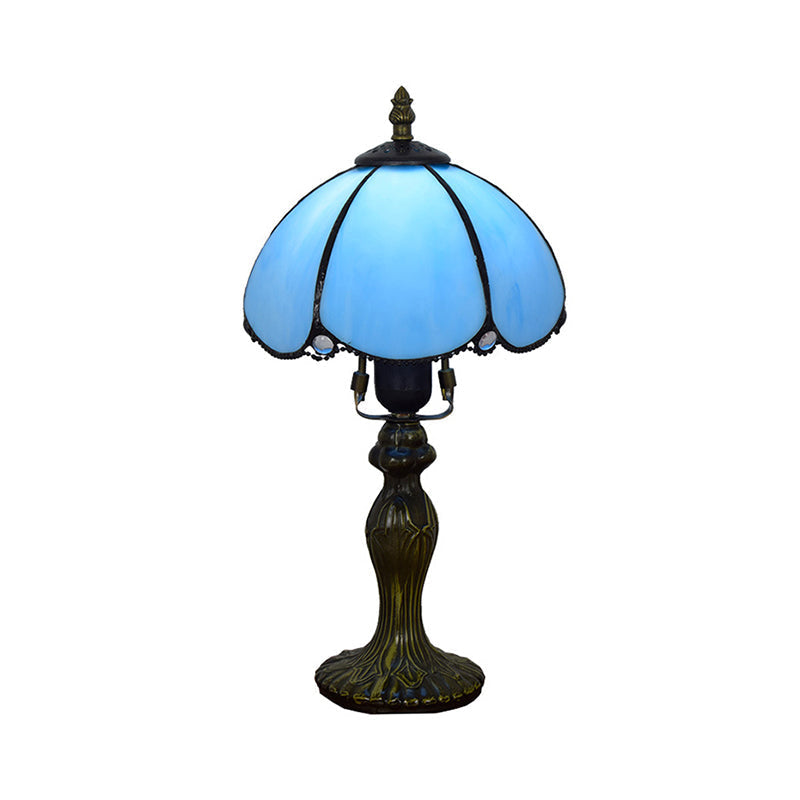 Classic Domed Art Glass Table Light Blue/Yellow Gourd Base Perfect For Study Room