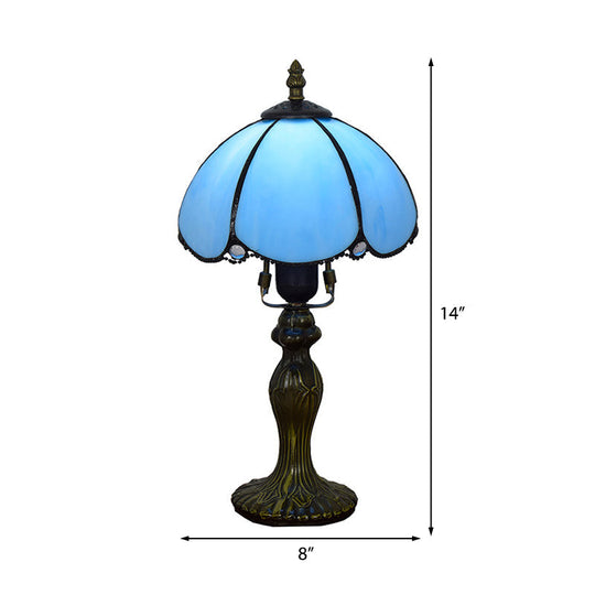 Classic Domed Art Glass Table Light Blue/Yellow Gourd Base Perfect For Study Room