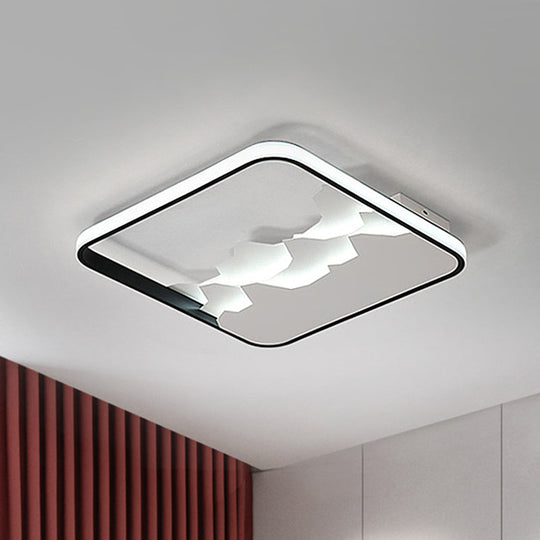 Modern Black Square Frame Flushmount LED Ceiling Light Fixture, Crack Design, Warm/White/Natural Light, 16.5"/19.5" W