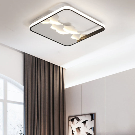 Modern Black Square Frame Flushmount Led Ceiling Light Fixture Crack Design Warm/White/Natural