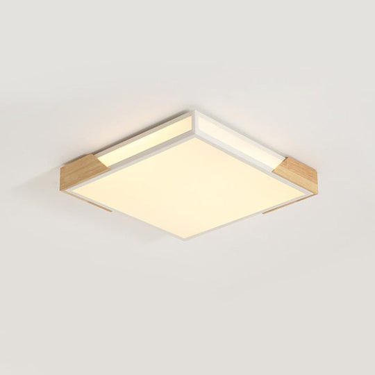 Nordic Wood-White LED Flush Light with Acrylic Ceiling Lamp - Warm/White Light - 12"/16"/19.5" W