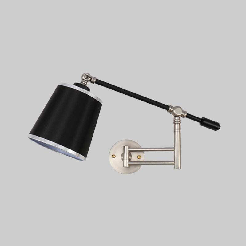 Metal Rotatable Arm Wall Sconce Light Fixture With Black Barrel Shade - Gold/Silver Finish Bedroom