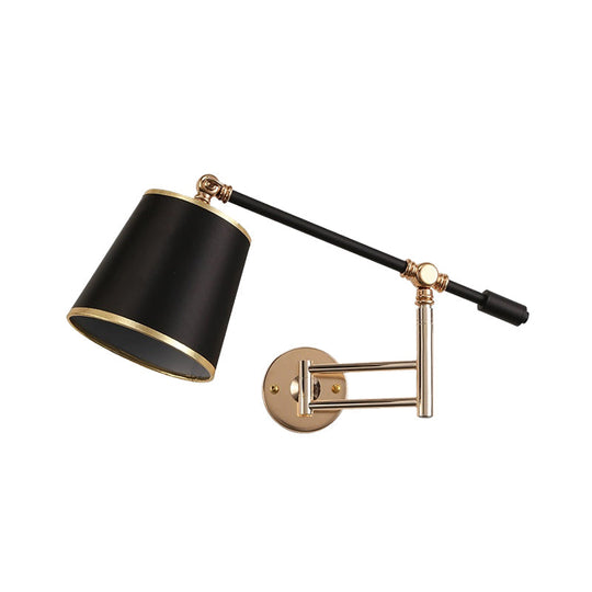 Metal Rotatable Arm Wall Sconce Light Fixture With Black Barrel Shade - Gold/Silver Finish Bedroom