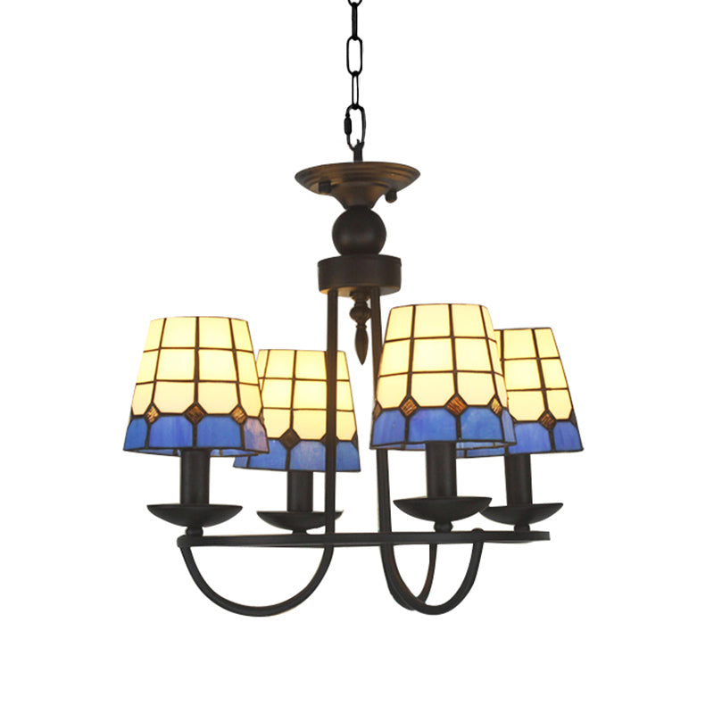 Blue Glass Lattice Chandelier with 4/6/8 Hanging Lights - Perfect for Villa or Hotel