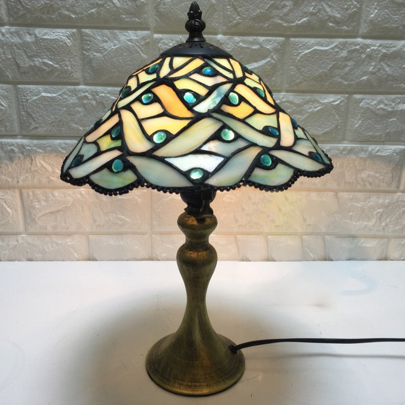 Green Stained Glass Conical Desk Lamp - Tiffany Antique Style | Study Room & Bedside Light 1